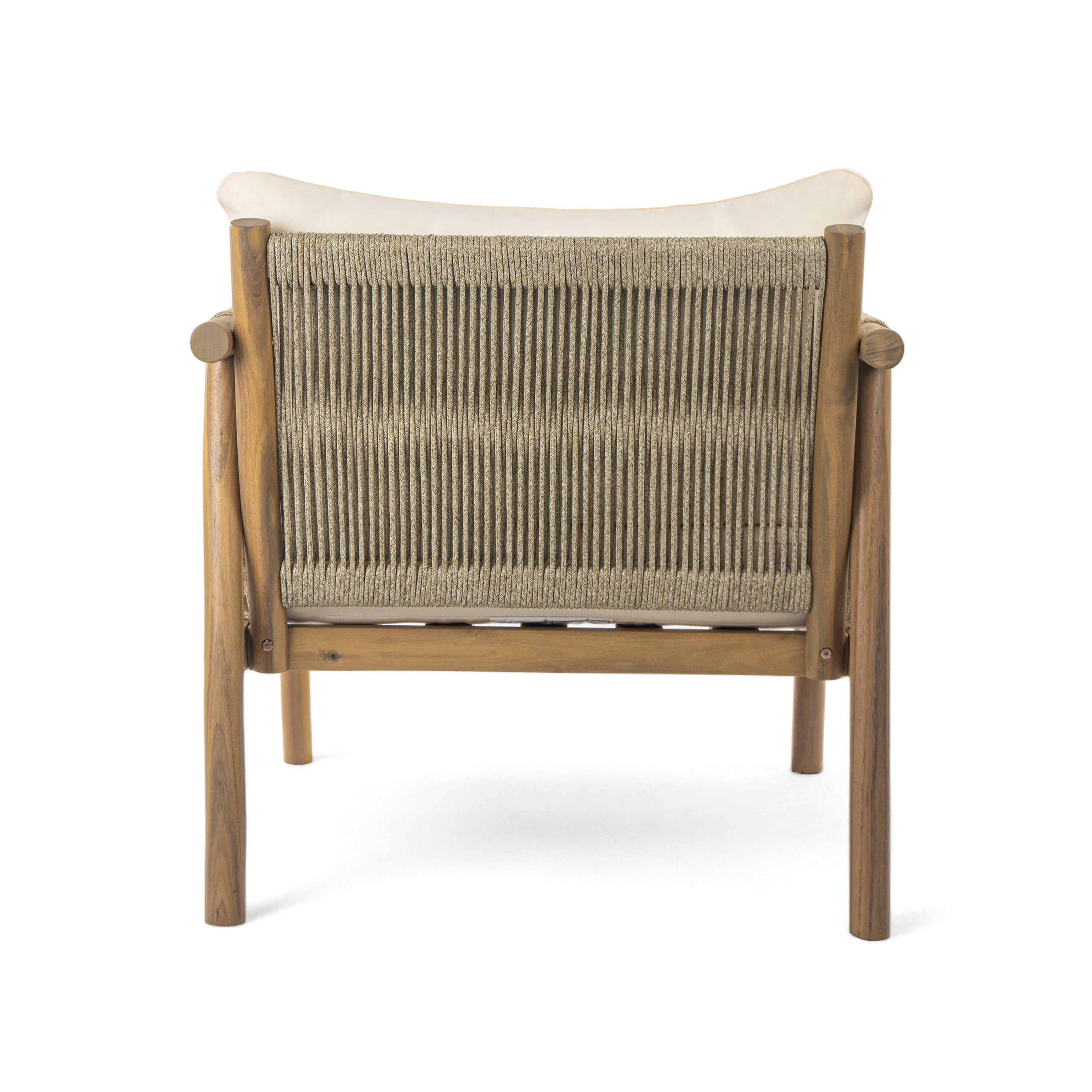 Woven Lounge Chair, 28 Inch Outdoor Chair with Solid Wood Frame for Patio Garden, Teak