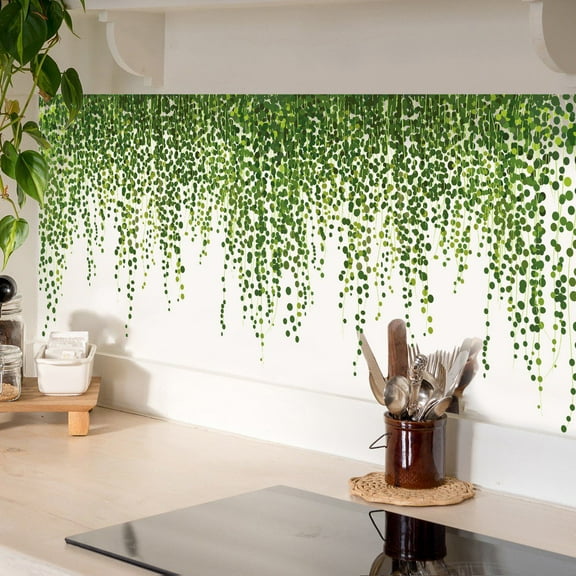 Vine Leaves Wall Decals Hanging Green Plants Wall Stickers Transparent sticker Peel and Stick Wall Art Decals for Living Room Bedroom Office Wall Decor glass decals