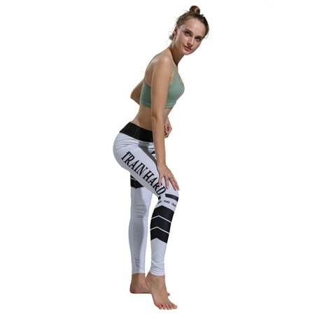 - High Waist Slim Sports Pants for Women Workout Gym Letter Stripe Digital Print Leggings Fitness Stretch Trousers Elastic Yoga Pants Exercise Training Trousers