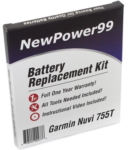 NewPower99 Replacement Battery Kit For Garmin Nuvi 755T GPS | Includes High-Capacity 1250mAh Battery, Tools & Video Guide