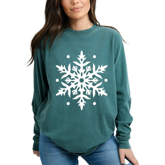 White Snowflake - Garment Dyed Long Sleeve