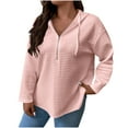 thumbnail image 3 of BiZtdJrK Womens Waffle Knit Hoodies 1/4 Zip Drop Shoulder Long Sleeve Pullover Tops Drawstring Loose Hooded Sweatshirt Pink XL, 3 of 10