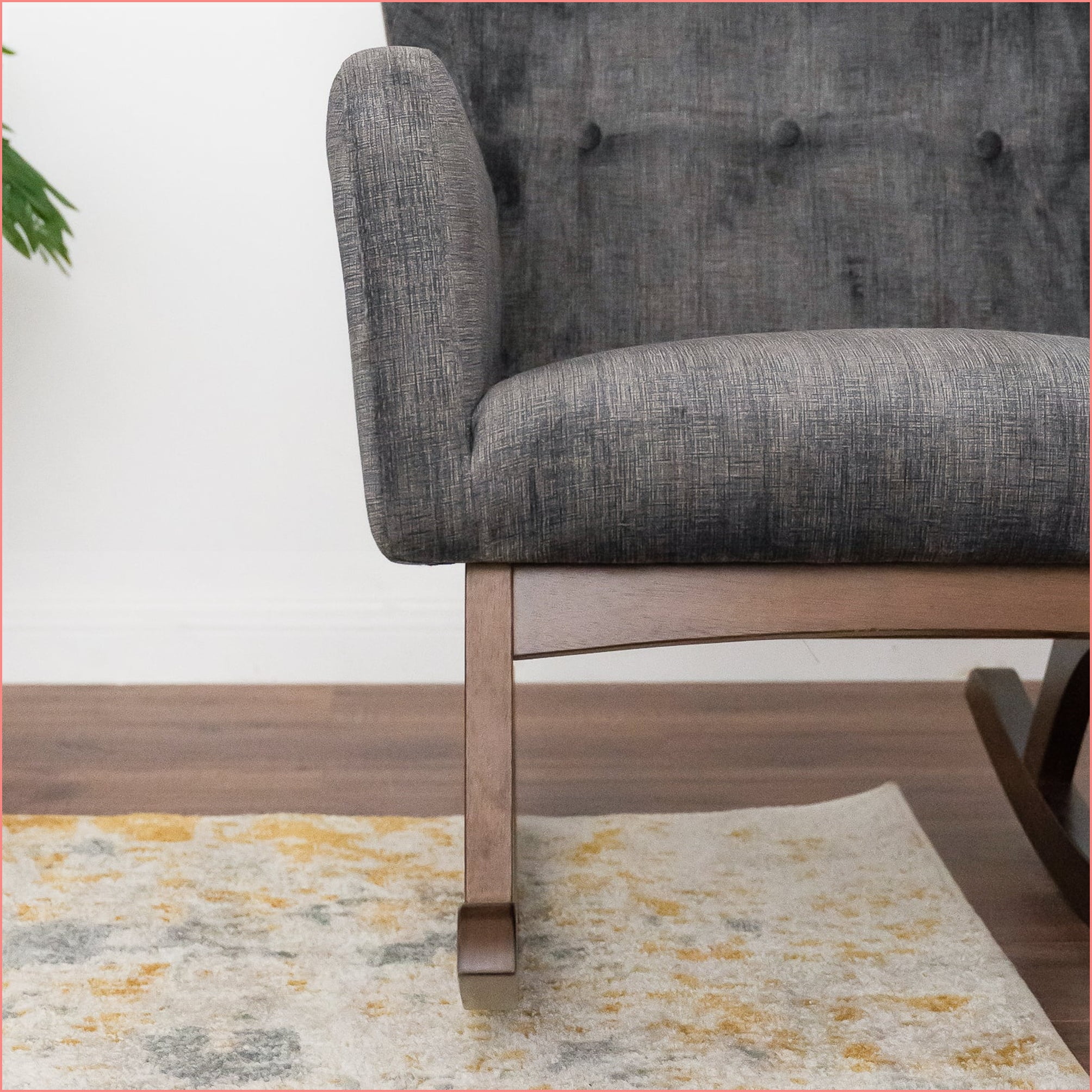 Rocking Chair, Solid Wood with Stain Resistant Fabric, Brown/Dark Gray, 36x26x36.5 for Living Room Nursery Bedroom | Solid Wood | Fabric