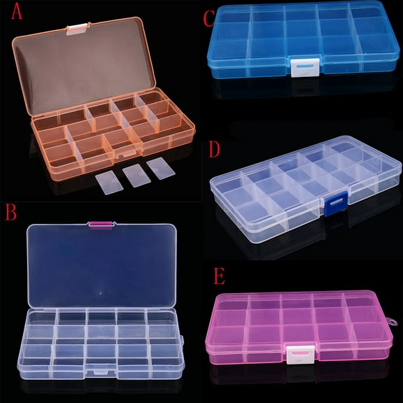 1X15 Grid Plastic Necklace Storage Box Plastic 15 Slots Adjustable Jewelry Storage Box Case Craft Organizer Bead A Home Textile Storage