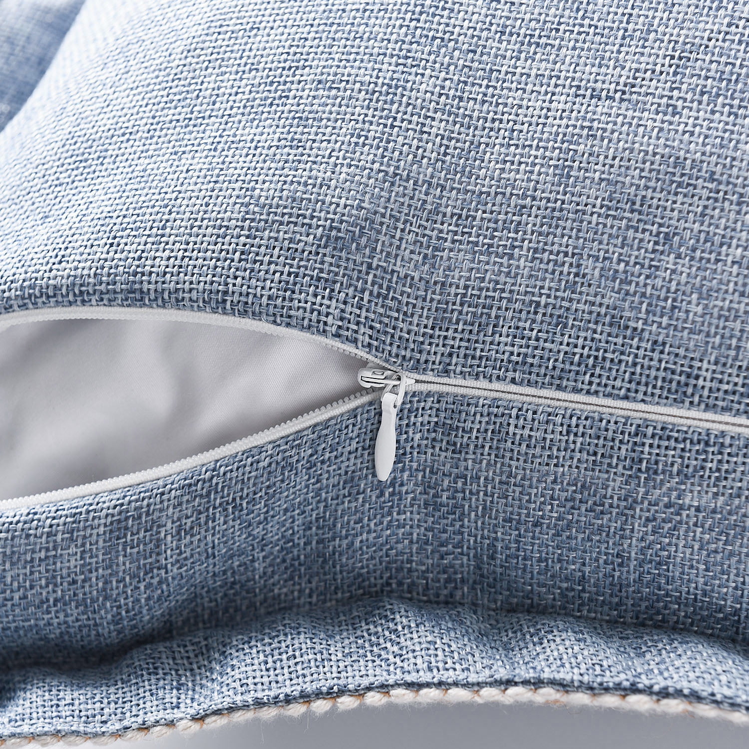 EvJk Set of 2 Blue Throw Pillow Covers Vintage Linen Trimmed Cushion Covers, 18"x18"
