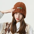 thumbnail image 5 of Dyfzdhu Women Warm Solid Twist Knit Crochet Pile Hat Pullover Cap Brown, 5 of 7