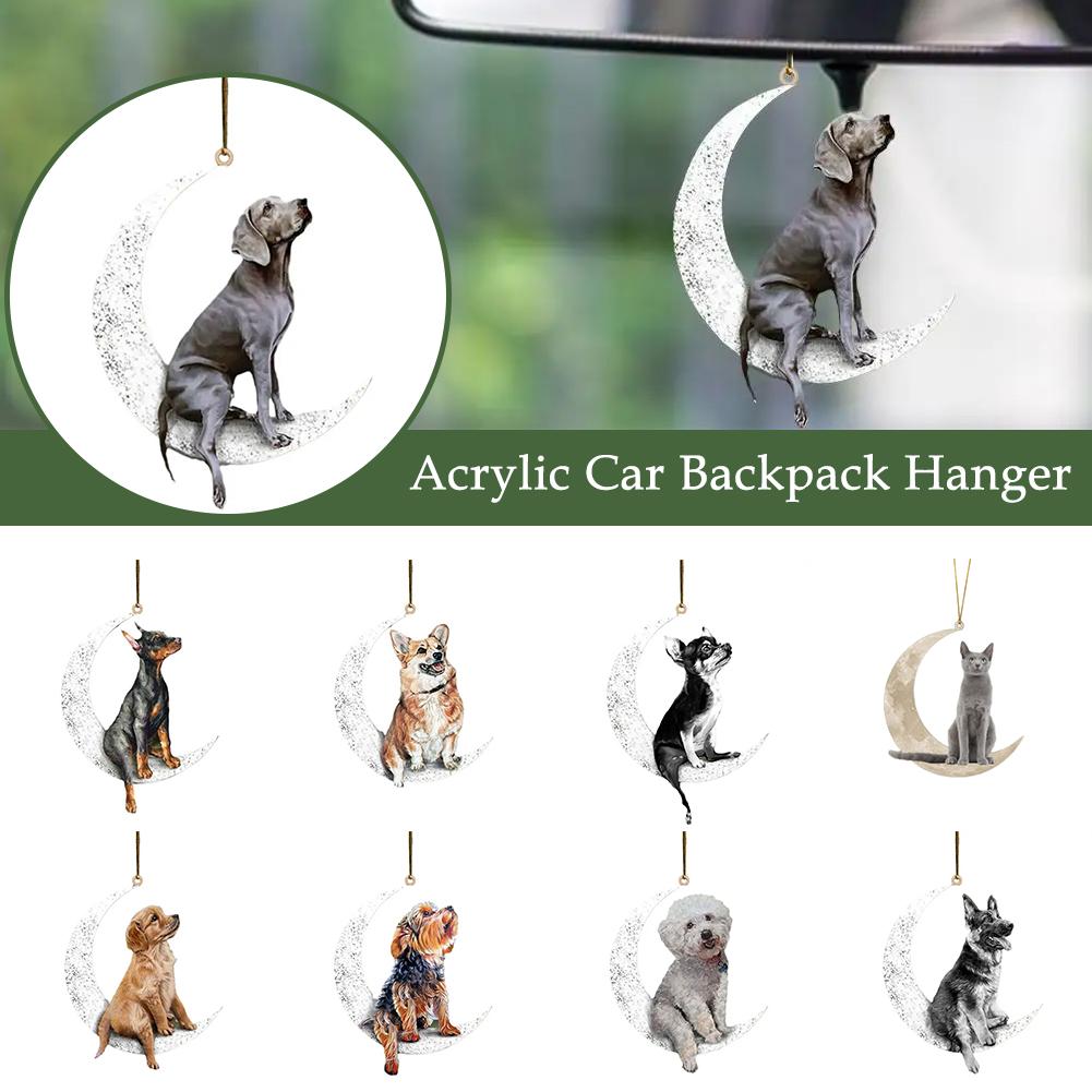 Pendentif Rétroviseur Chien Sur La Lune - Décoration Voiture Originale, Ornement Bureau Ou Sapin De Noël, 5 Modèles Au Choix