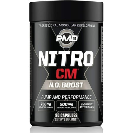 PMD Sports Nitro cm - Nitric Oxide with Agmatine Pre Workout Supplement - Muscle Growth Pre-Workout with L Arginine - Endurance Boost for Hardcore Exercise, Training, and Bodybuilding - (90 Capsules)
