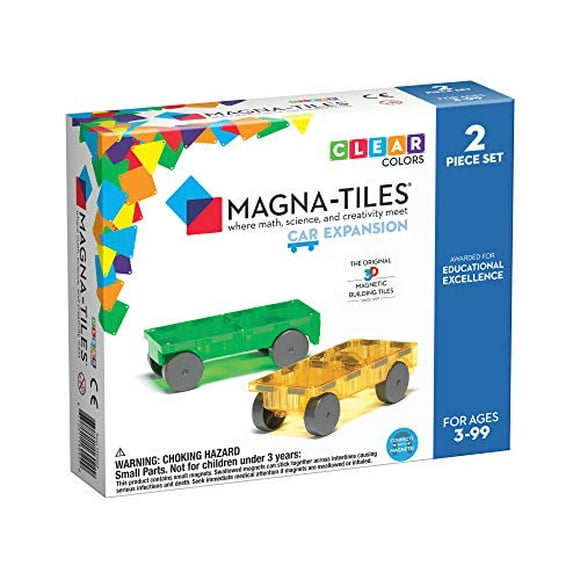 Magna-Tiles Cars Ensemble d'Extension le Bâtiment Magnétique Original Carreaux pour le Jeu Créatif Ouvert, Jouets Éducatifs pour les Enfants Âgés de 3 Ans + (2 Pièces)