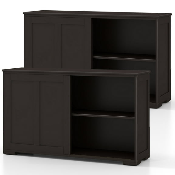 Costway Stackable Buffet Sideboard Set of 2 with Sliding Doors & Adjustable Shelf Brown