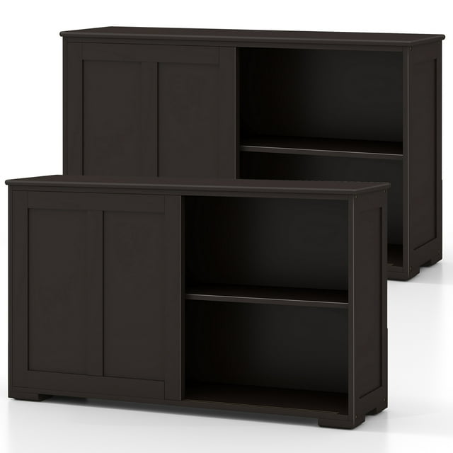 Costway Buffet Bahut Empilable, Ensemble de 2 avec Portes Coulissantes et Tablette Réglable, Brun