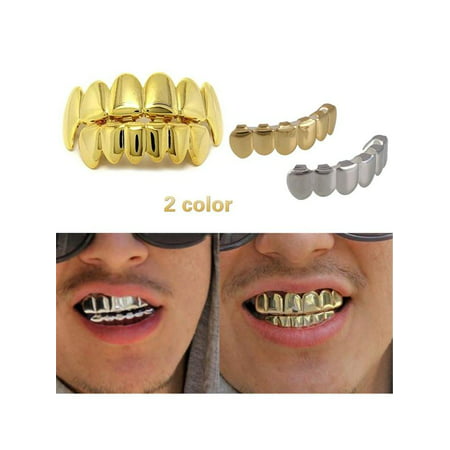 1 Set Gold Plated Hip Hop Teeth Grillz Cap Top & Bottom Teeth Grills Party Decor
