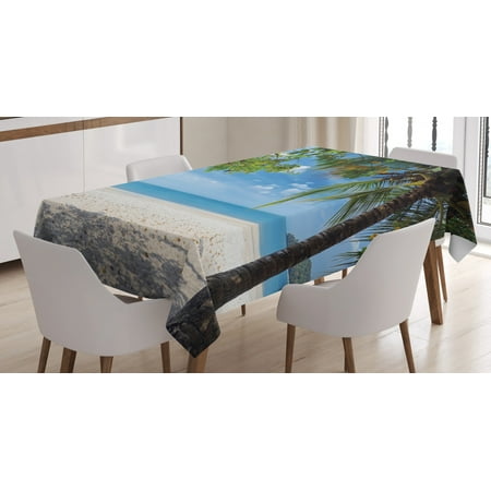 

Summer Tablecloth Tropical Beach Ocean behind Palm Tree Caribbean Exotic Holiday Image Rectangular Table Cover for Dining Room Kitchen 52 X 70 Inches Sky Blue Fern Green Beige by Ambesonne