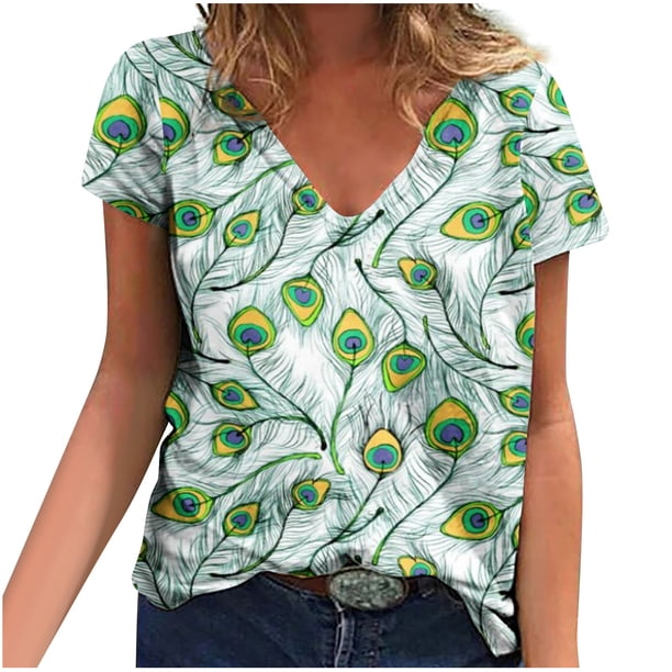 Camisetas con estampado floral con cuello en V para mujer Blusas femeninas cómodas a la moda Tops OAVQHLG3B Store lin121212