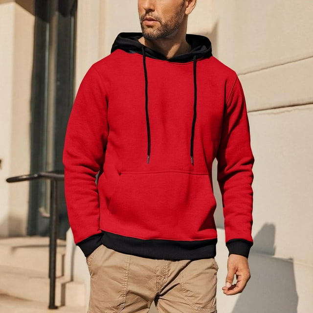pstuiky Camisas casuales de manga larga para hombre, Blusa de manga larga con capucha y cordón de color liso para hombre salir tops s