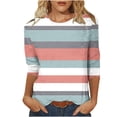 thumbnail image 2 of Cagogo Womens Summer Tops 3/4 Sleeve Round Neck T Shirt Under $5 Plus Size Striped Color Block T Shirts Going Out Black Tunics Outfits Mothers Day Gift, 2 of 5