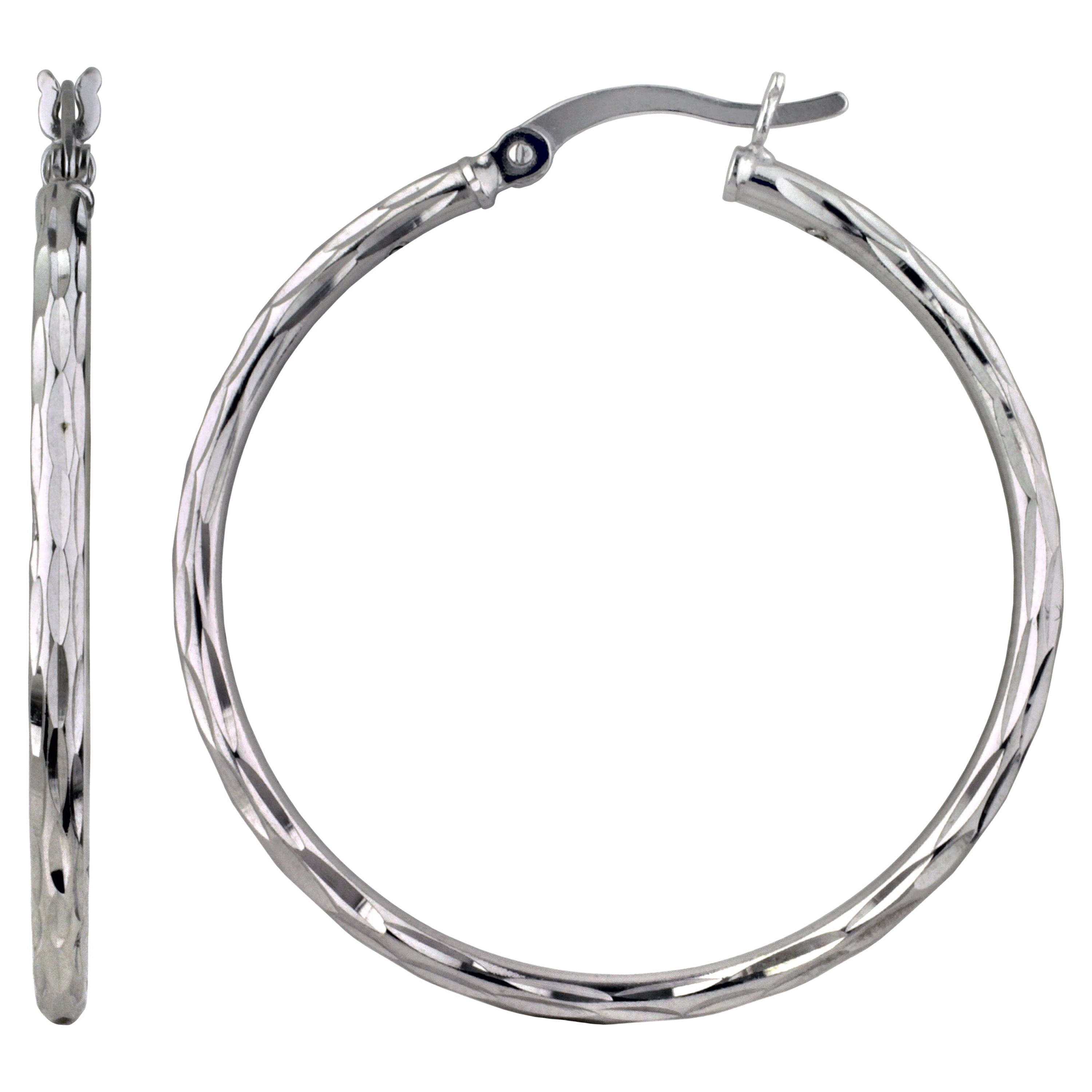 Brilliance Fine Jewelry Diamond Cut Hoop Earrings in Sterling Silver 35MM