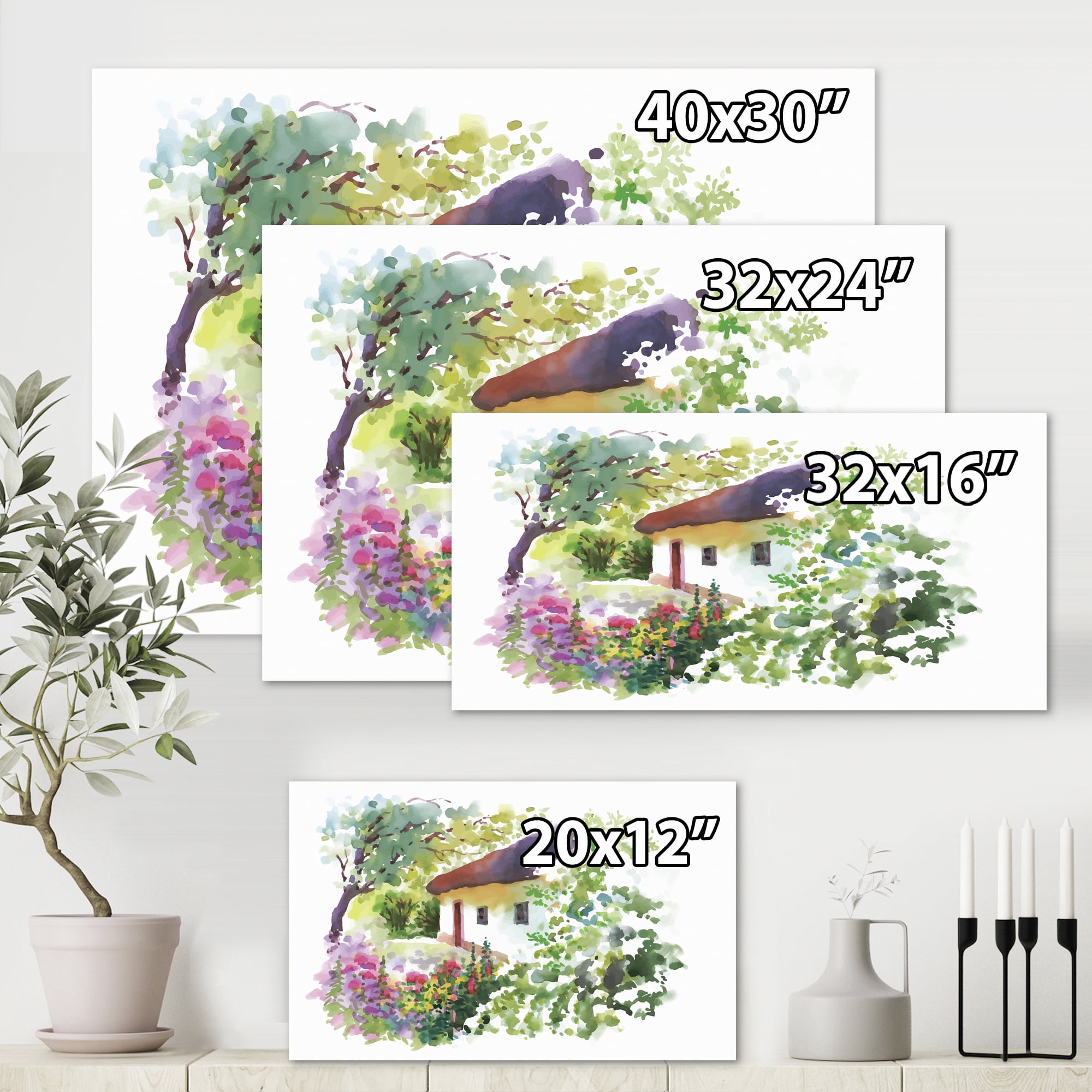 Designart ' Rural Village House On A Green Summer Day ' Traditional Canvas Wall Art Print