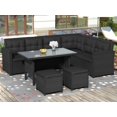thumbnail image 2 of 6-Piece Patio Furniture Set Outdoor Sectional Sofa with Glass Table Ottomans for Pool Backyard Lawn Gray/Black[US-Stock] My Lux Decor Round, 2 of 8