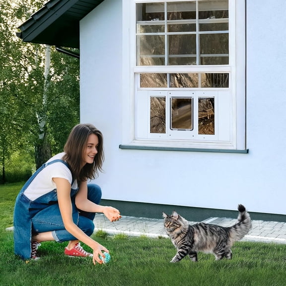 Full-Size Window Pet Door for Cats & Small Dogs, Adjustable Width for Sliding Windows – Limited Time Deal – Aluminum Frame with Magnetic Close & Weatherproof Design