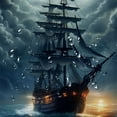 thumbnail image 5 of Orinice  Pirate Ship Shower Curtain Nautical Vintage Ghost Sailboat Sailing Fantasy Ocean Full Moon Cloudy Sky Adventure Gothic Boys Men Polyester Curtains Bathroom Decor with Hooks  60x72, 5 of 7