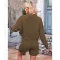 thumbnail image 6 of Women Crochet Short Sets 2 Piece Outfits Half Sleeve V Neck Knit Top High Waisted Shorts Striped Pajamas Set Green S, 6 of 7