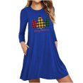 thumbnail image 1 of Robes d'Automne pour Femmes Col Rond Imprimé de Noël Robe à Manches Longues Décontractée Fluide Robe Courte de Fête avec Poches, 1 of 5