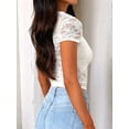 thumbnail image 3 of Women'S Lace Long Sleeve Shirt Low Cut Y2K Slim Fit Top Going Out Club Concert Clothes White XL, 3 of 7