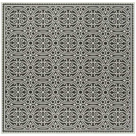 SAFAVIEH Linden Odetta Geometric Indoor/Outdoor Area Rug, Light Grey/Charcoal, 4' x 4' Square