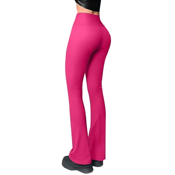 Aayomet Women's Yoga Pants Ribbed Seamless Workout High Waist Bell Bottoms  Flare Leggings Yoga Work Pants for (Hot Pink, L)