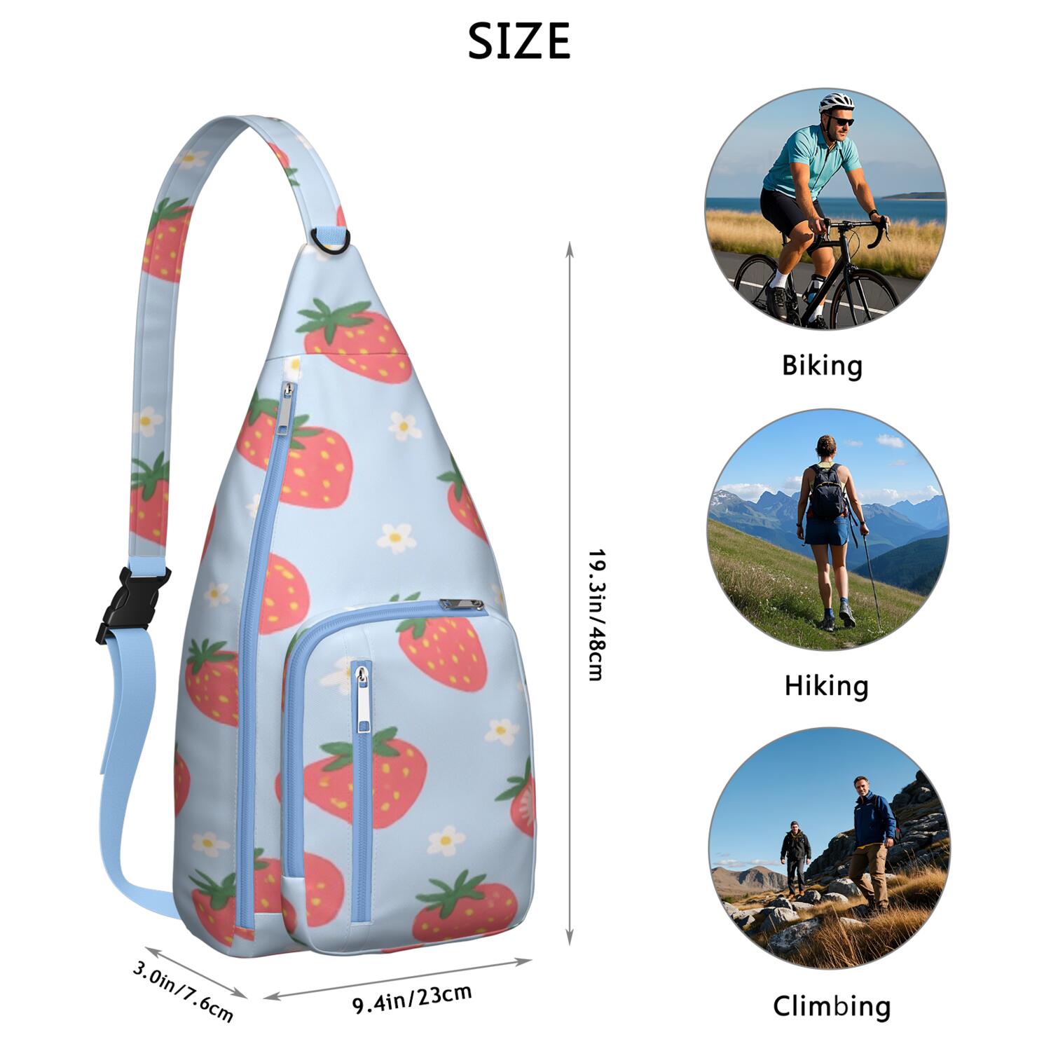 Fashion Crossbody Sling Bag Strawberry Trendy Sling Backpack for Women/Men Adjustable Lightweight Travel Hiking Casual Daypack for Young People