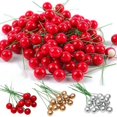 thumbnail image 4 of 1000/50x Mini bayas artificiales, bayas rojas falsas, estambres de cereza para Navidad, adorno de corona floral, decoración para fiesta de Año Nuevo, hogar, 4 of 5