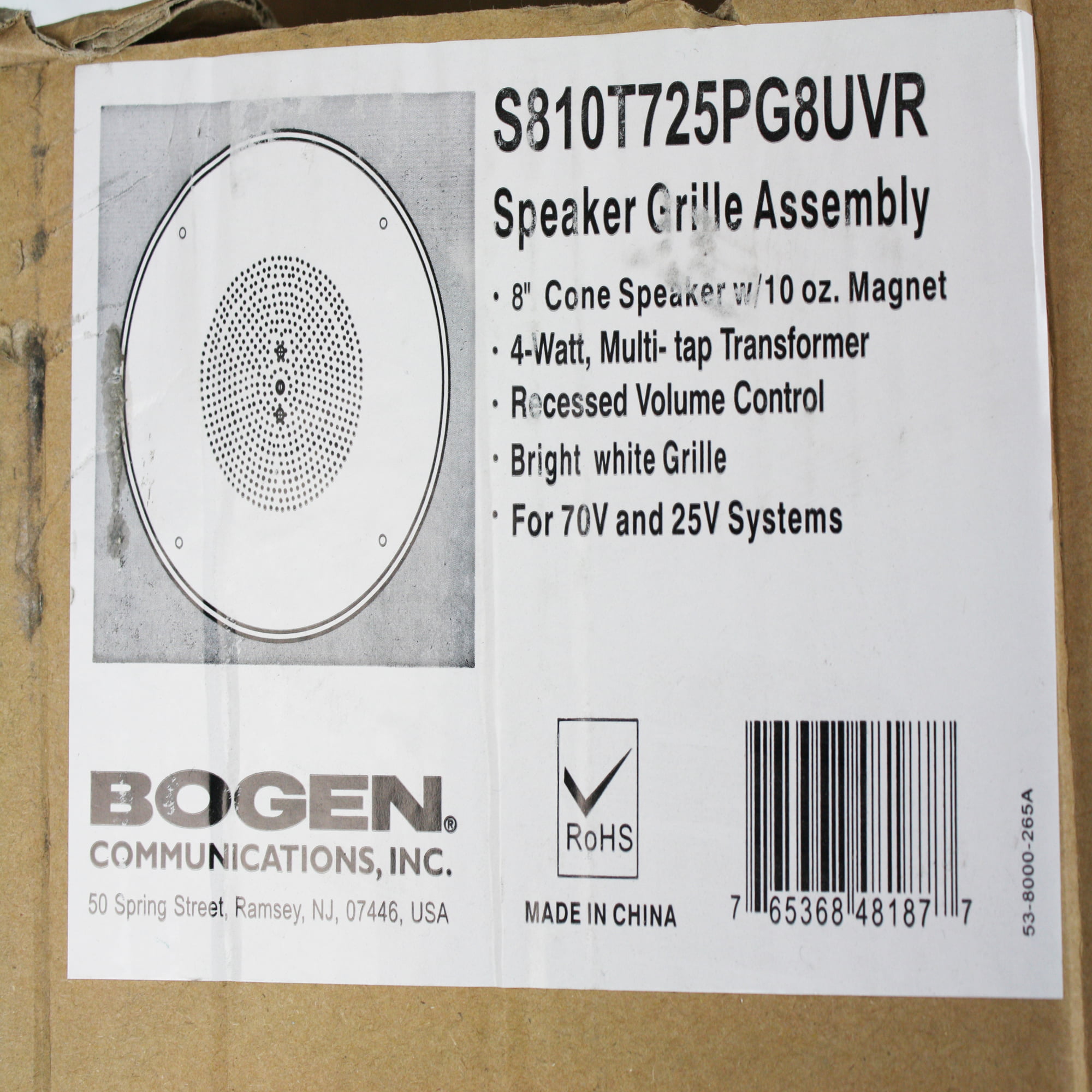 Bogen S810T725PG8UVR 8 Speaker 10 Magnet with T725 Bright White Grille Recessed Volume Control -