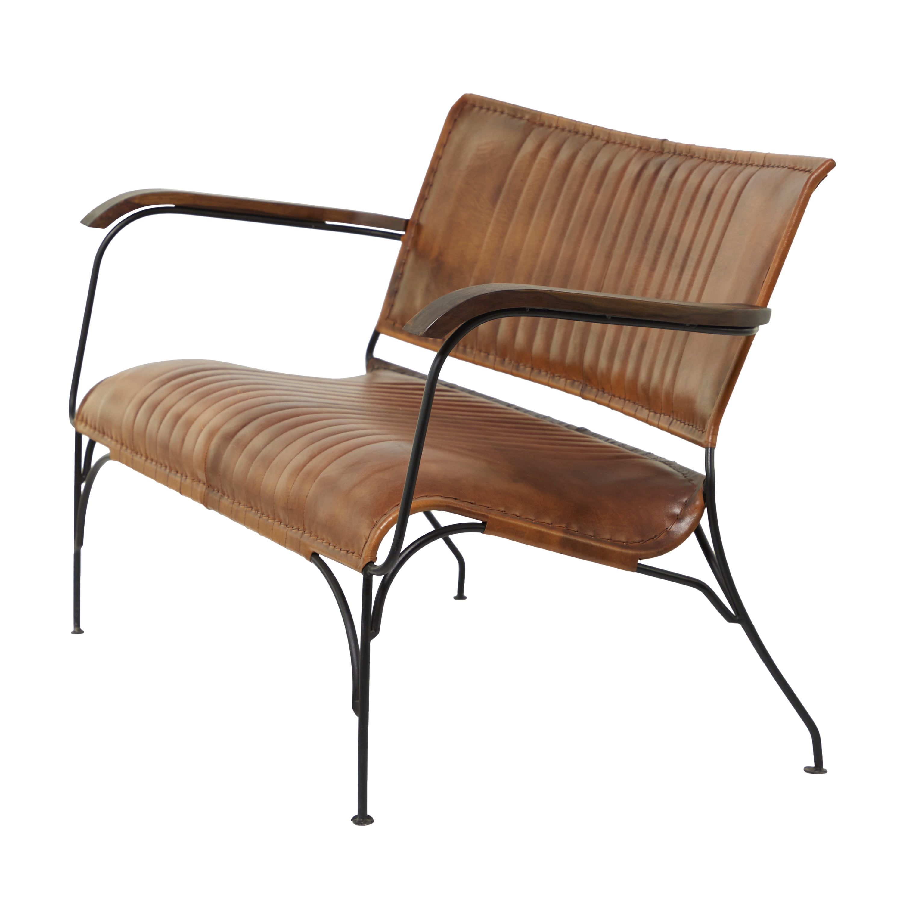 DecMode Leather Tufted Lounge Chair with Metal Legs, Brown