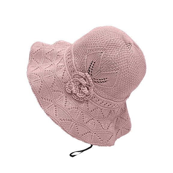 bestolf Fisherman Hat Three-Dimensional Flower Decoration Summer Sun Hat Hollow Crochet Large Brim Sun Protection Hat (Pink )