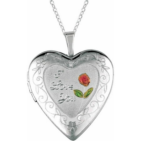 Sterling Silver Heart-Shaped with I Love you and Rose Locket