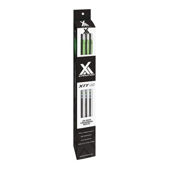 Xpedition Archery Xit-20 20" Crossbow Bolts 6-Pack, 100% Carbon Shafts, 380 Grain, Clip On Nocks, Shield Cut Fletchings (XACWA001)