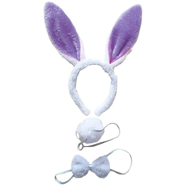 Bunny Rabbit Ensemble de Costume, Serre-Tête Oreilles Nœuds Papillon Queue Ensemble, Accessoires de Costume d'Halloween (Violet)
