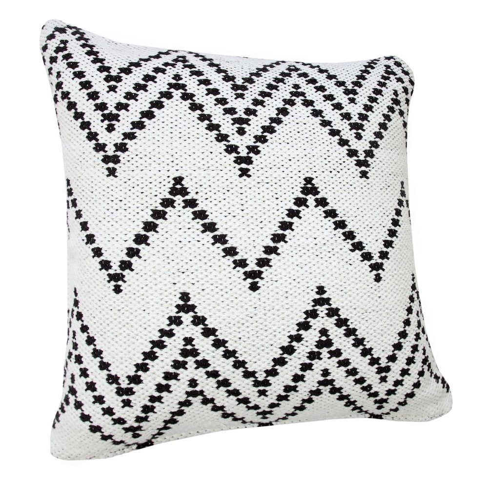 LR Home Ox Bay Hand-Woven White/Black Chevron Cotton Blend Pillow Cover