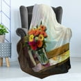 thumbnail image 4 of Gerber Daisy Soft Flannel Fleece Blanket, Colorful Bouquet of Gerberas in a Vase in Front of the Window Painting Style, Cozy Plush for Indoor and Outdoor Use, 60" x 80", Multicolor, by Ambesonne, 4 of 5