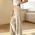 thumbnail image 3 of ClodeEU Women's Corduroy Button Elastic Waist Wide Leg Pants with Pockets，Solid Color Casual Loose Trousers ,Women's Plus XL, 3 of 7