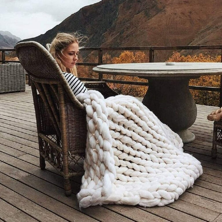 Chunky Knit Blanket Bulky Sofa Throw Hand-Made Supre Large Chair Mat Rug,  39 * 47inch 