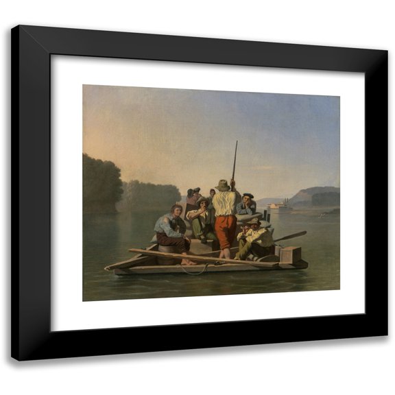 George Caleb Bingham 14x12 Black Modern Framed Museum Art Print Titled - Lighter Relieving a Steamboat Aground