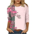 thumbnail image 1 of Hauts pour Femmes Décontractés Imprimés Col Rond Manches Trois-Quarts T-Shirt Manches 3/4 Ample, Hauts Décontractés pour Femmes, 1 of 4