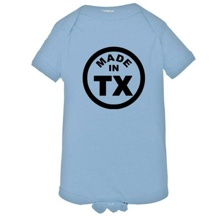 

PleaseMeTees™ Baby From Born Made In Texas Longhorn TX Logo Label Onsie