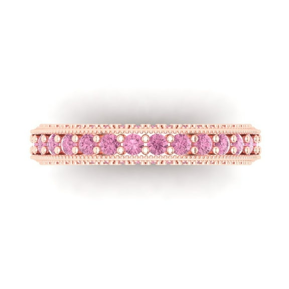 1.44 ctw Wedding Band for Women - 18K Rose Gold Simulated Pink Diamond Stackable Eternity Ring