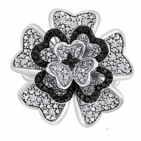 1/3 Carat T.W. Diamond Sterling Silver Fashion Black and White Flower Pendant, 18