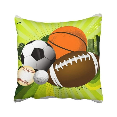 WOPOP Football Sport Balls Baseball Basketball American Football Competition Dribbling Golf Pillowcase Throw Pillow Cover Case 18x18 (Best Football Boots For Dribbling)