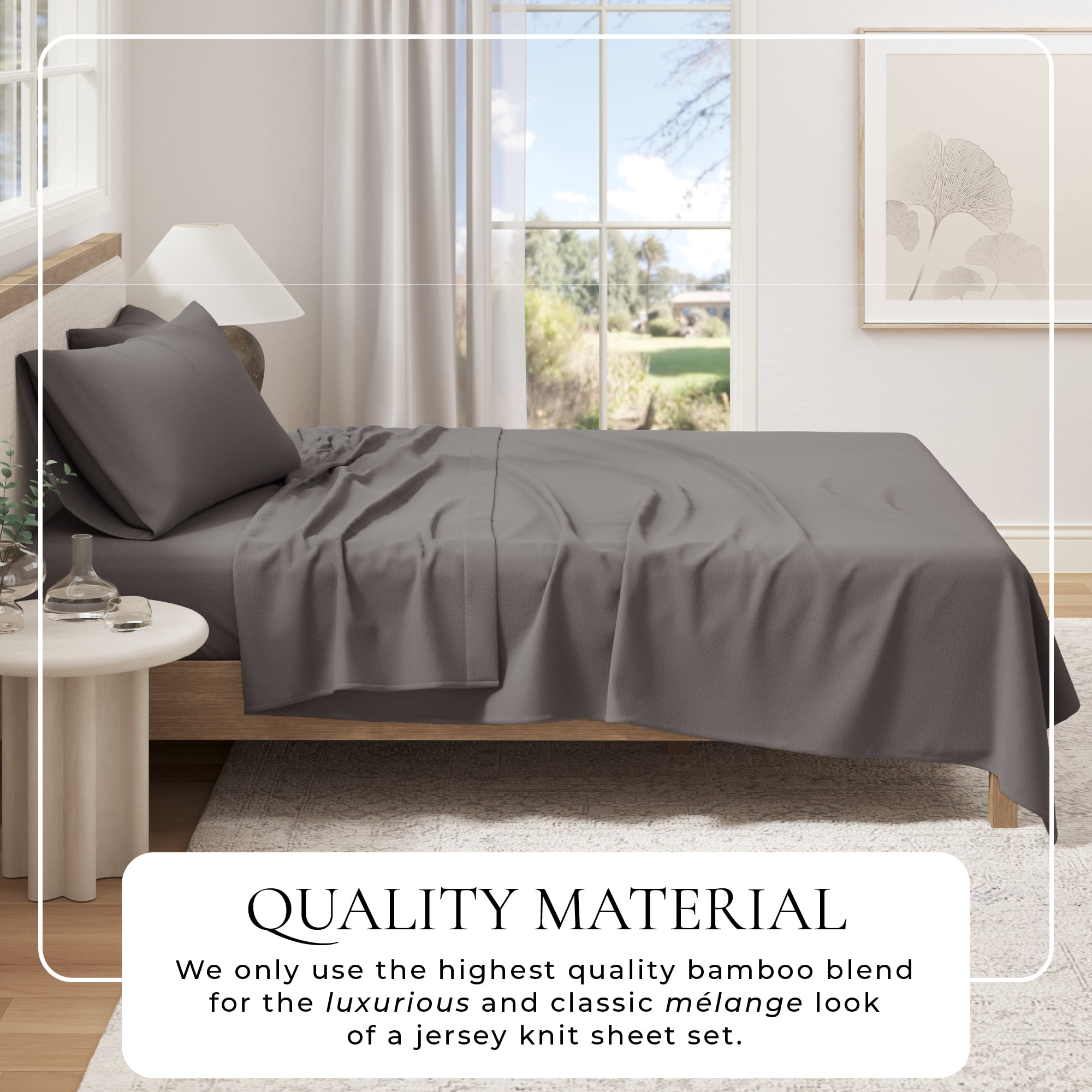 Viscose from Bamboo & Cotton Blend Jersey Sheet Set - Ultra-Soft, Breathable, Stretchy 4-Piece Bedding Set (California King, Charcoal)