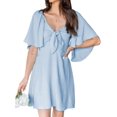 thumbnail image 1 of Womens 2023 Spring Summer Deep V Neck Elegant Bow tie Mini Dress S-XL, 1 of 5